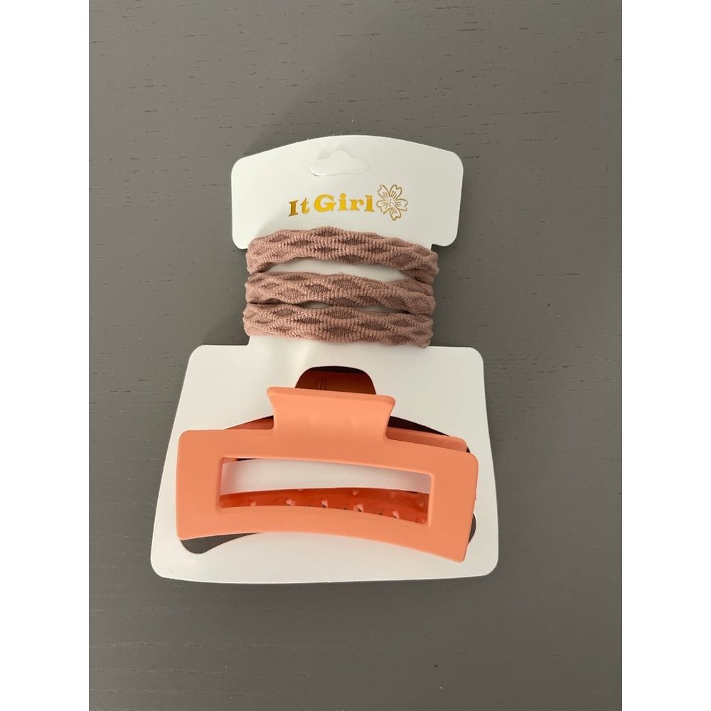 NEW HAIR CLIP SQUARE SHAPE WITH HAIR TIES COLOR ORANGE SOFT MATTE